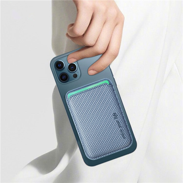 Magnetic Card Holder Carbon Fiber Texture PU Leather Phone Card Bag - Blue