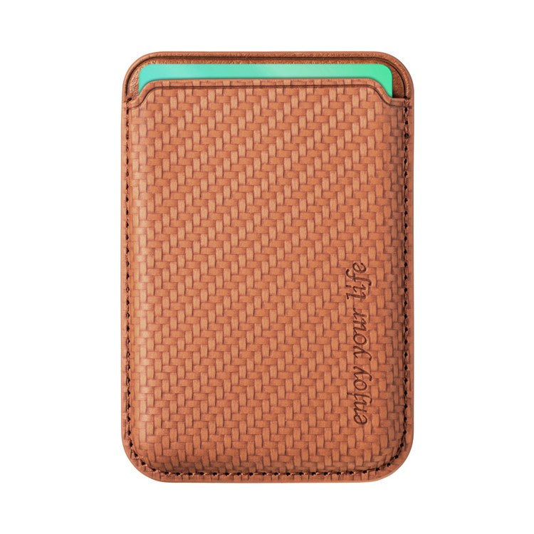 Magnetic Card Holder Carbon Fiber Texture PU Leather Phone Card Bag - Brown