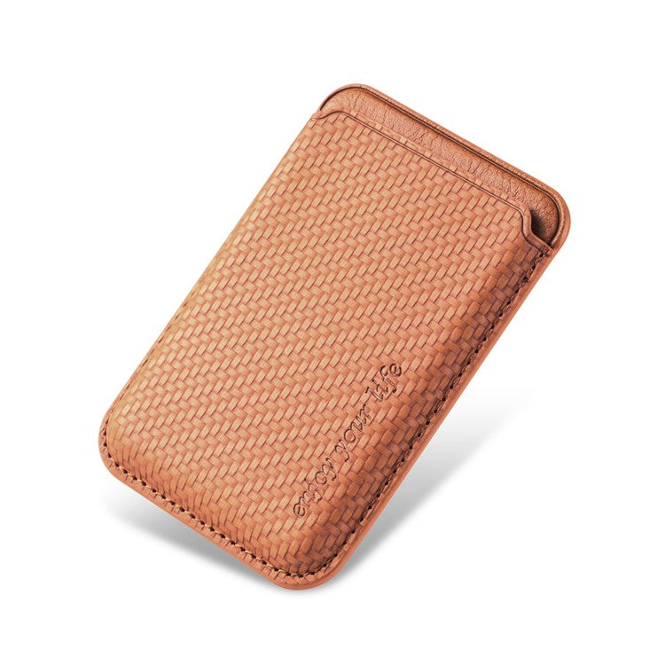 Magnetic Card Holder Carbon Fiber Texture PU Leather Phone Card Bag - Brown