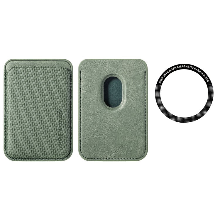 Magnetic Card Holder Carbon Fiber Texture PU Leather Phone Card Bag - Green