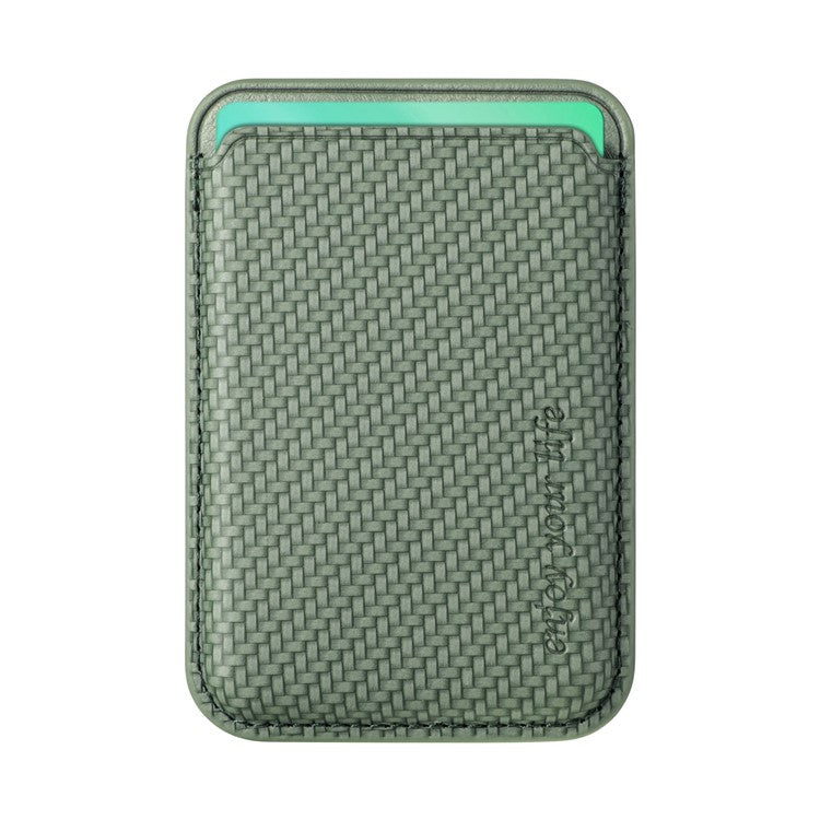 Magnetic Card Holder Carbon Fiber Texture PU Leather Phone Card Bag - Green