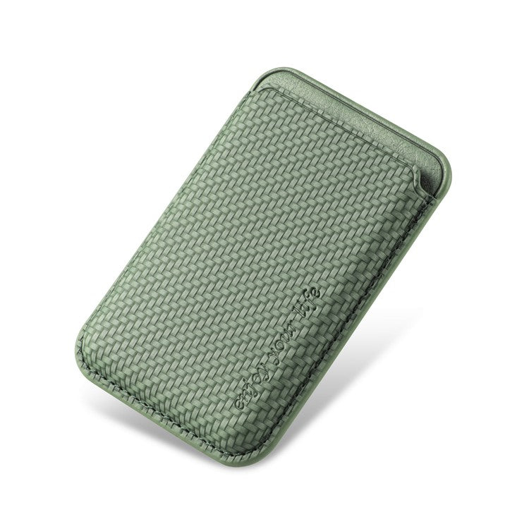 Magnetic Card Holder Carbon Fiber Texture PU Leather Phone Card Bag - Green