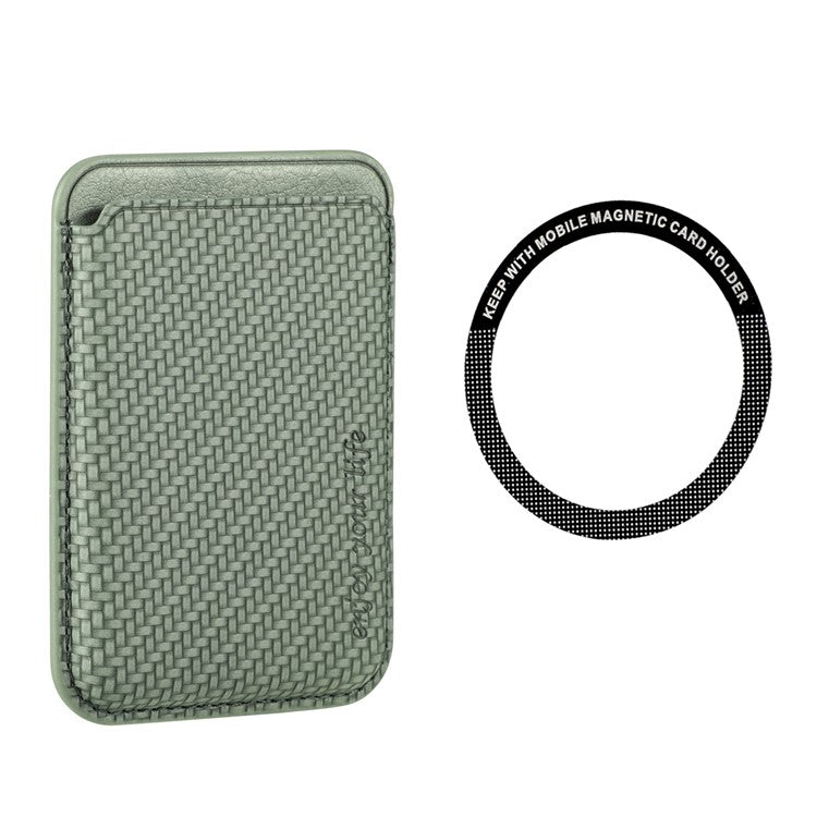 Magnetic Card Holder Carbon Fiber Texture PU Leather Phone Card Bag - Green