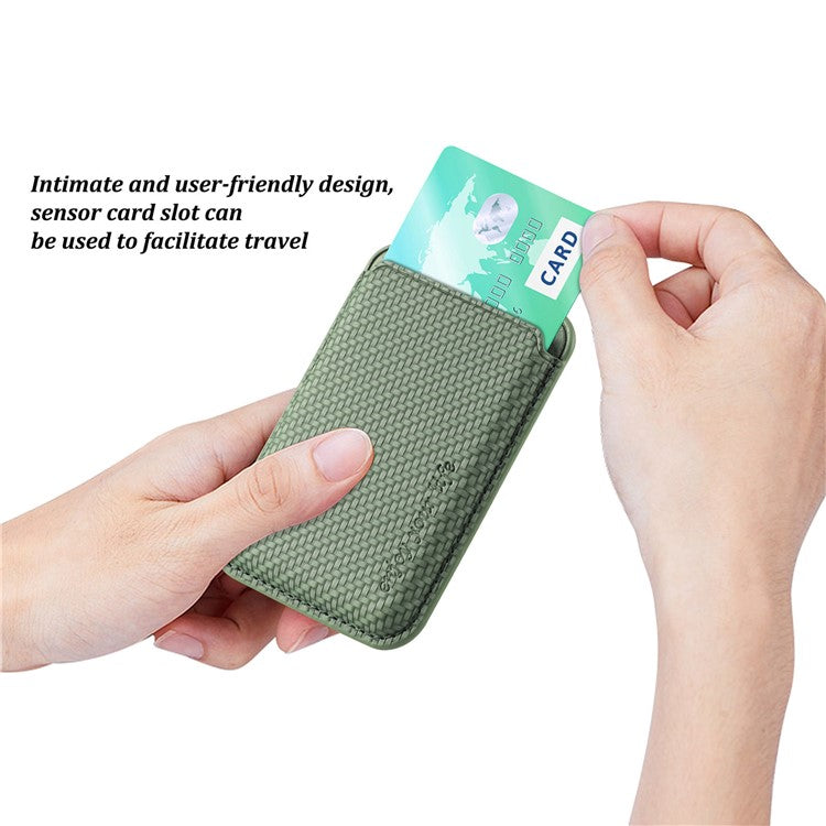 Magnetic Card Holder Carbon Fiber Texture PU Leather Phone Card Bag - Green