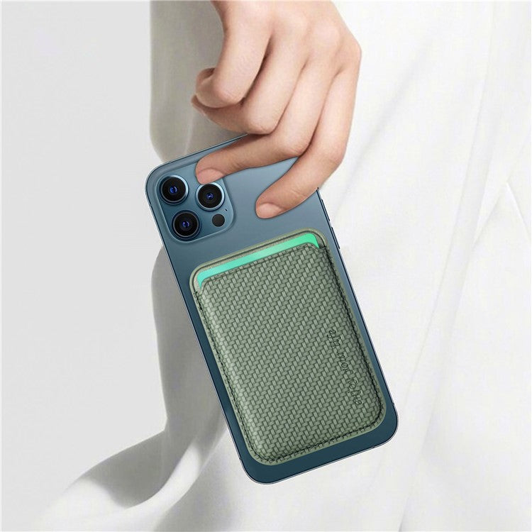 Magnetic Card Holder Carbon Fiber Texture PU Leather Phone Card Bag - Green