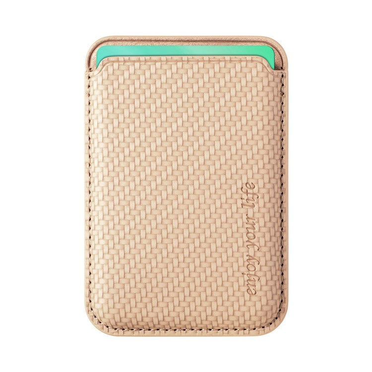 Magnetic Card Holder Carbon Fiber Texture PU Leather Phone Card Bag - Khaki