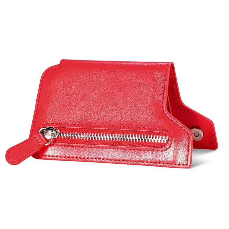 Retro Texture PU Leather Zipper Card Holder Bag Adhesive Kickstand Zipper Wallet - Red