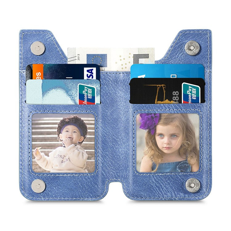 Retro Texture PU Leather Zipper Card Holder Bag Adhesive Kickstand Zipper Wallet - Blue