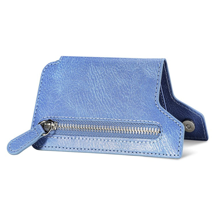 Retro Texture PU Leather Zipper Card Holder Bag Adhesive Kickstand Zipper Wallet - Blue