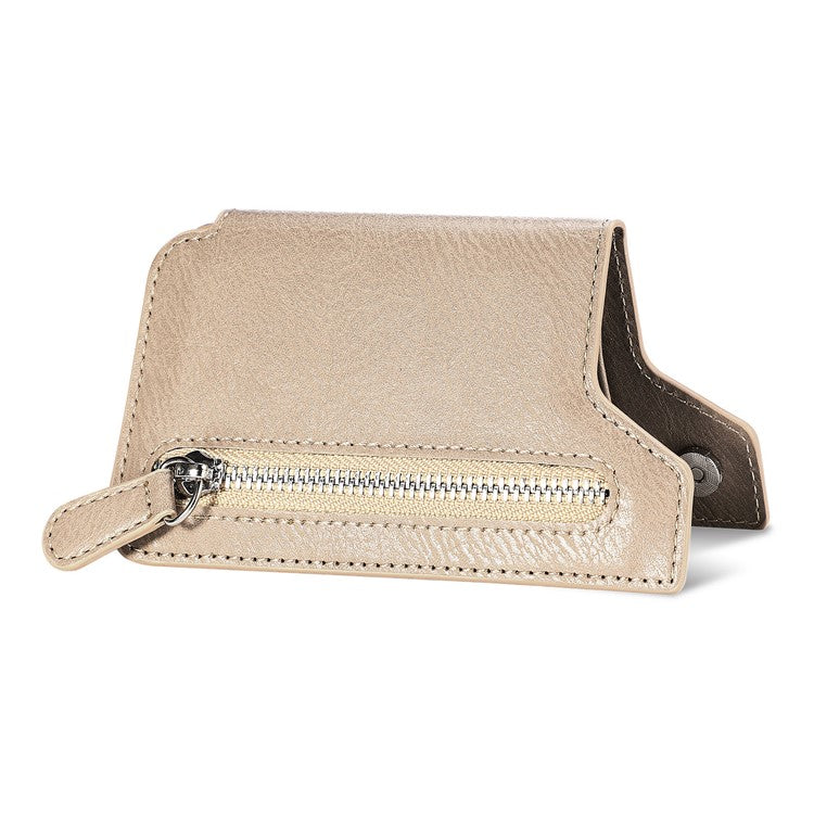 Retro Texture PU Leather Zipper Card Holder Bag Adhesive Kickstand Zipper Wallet - Khaki