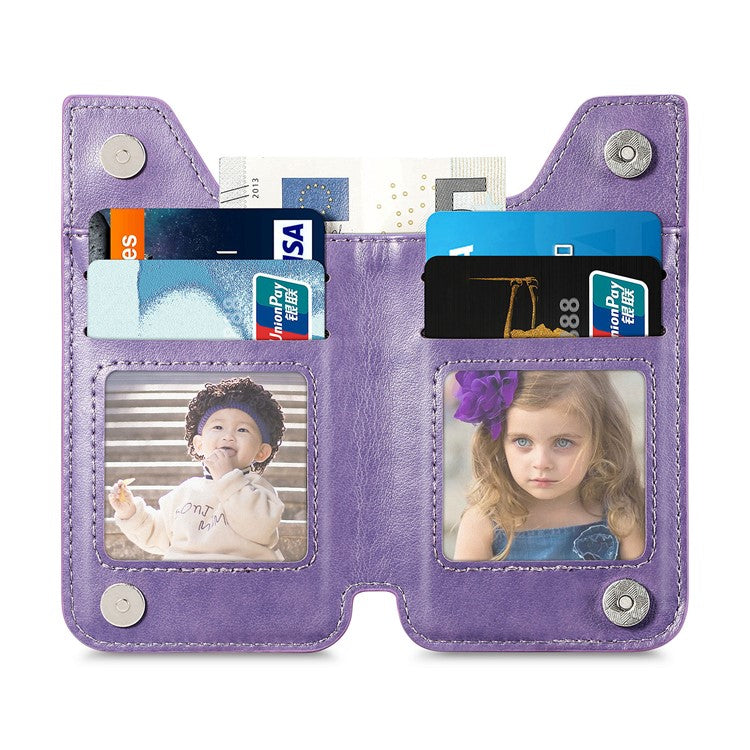 Retro Texture PU Leather Zipper Card Holder Bag Adhesive Kickstand Zipper Wallet - Purple