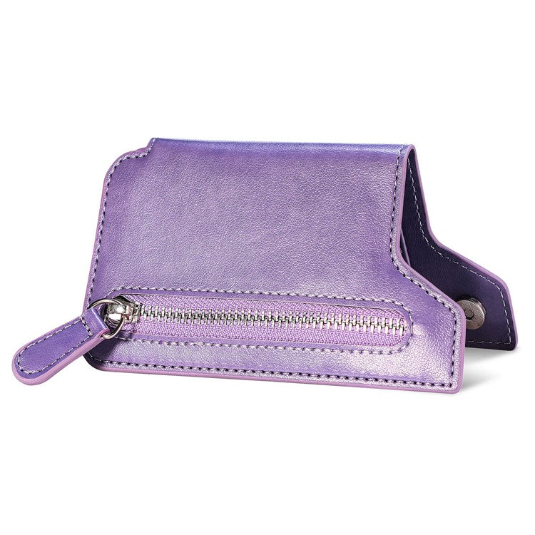 Retro Texture PU Leather Zipper Card Holder Bag Adhesive Kickstand Zipper Wallet - Purple