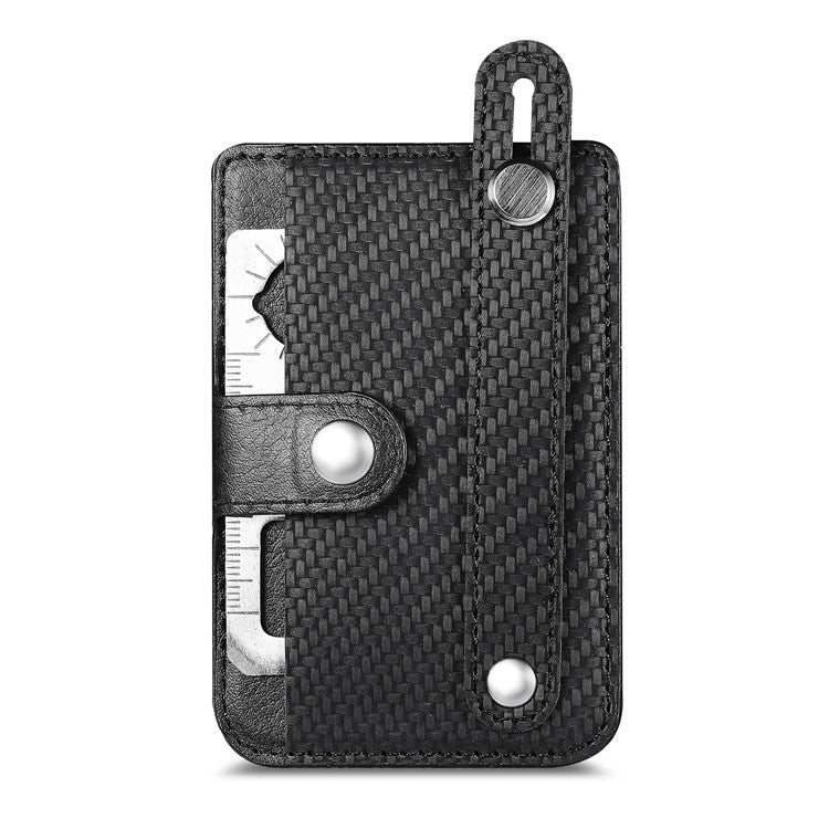 Carbon Fiber Phone Card Holder Wristband Kickstand Leather Card Bag with Card Knife - Black