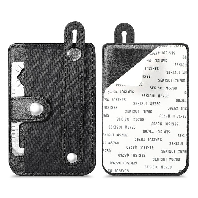 Carbon Fiber Phone Card Holder Wristband Kickstand Leather Card Bag with Card Knife - Black