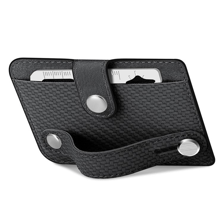 Carbon Fiber Phone Card Holder Wristband Kickstand Leather Card Bag with Card Knife - Black