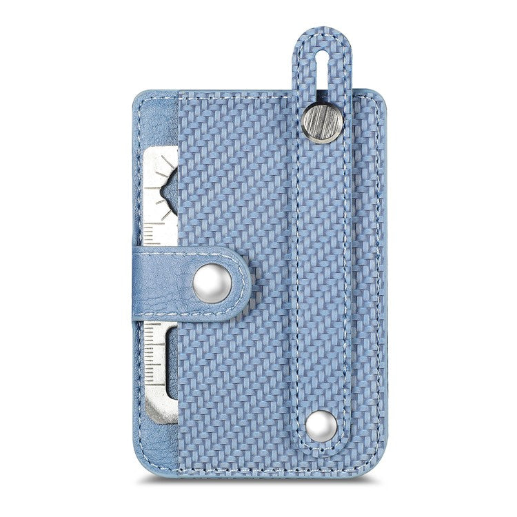 Carbon Fiber Phone Card Holder Wristband Kickstand Leather Card Bag with Card Knife - Blue