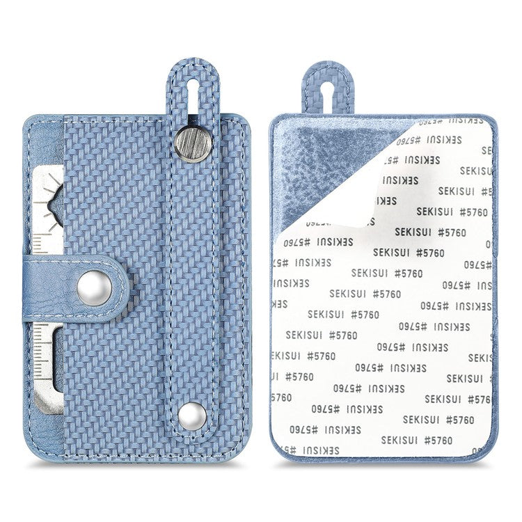 Carbon Fiber Phone Card Holder Wristband Kickstand Leather Card Bag with Card Knife - Blue