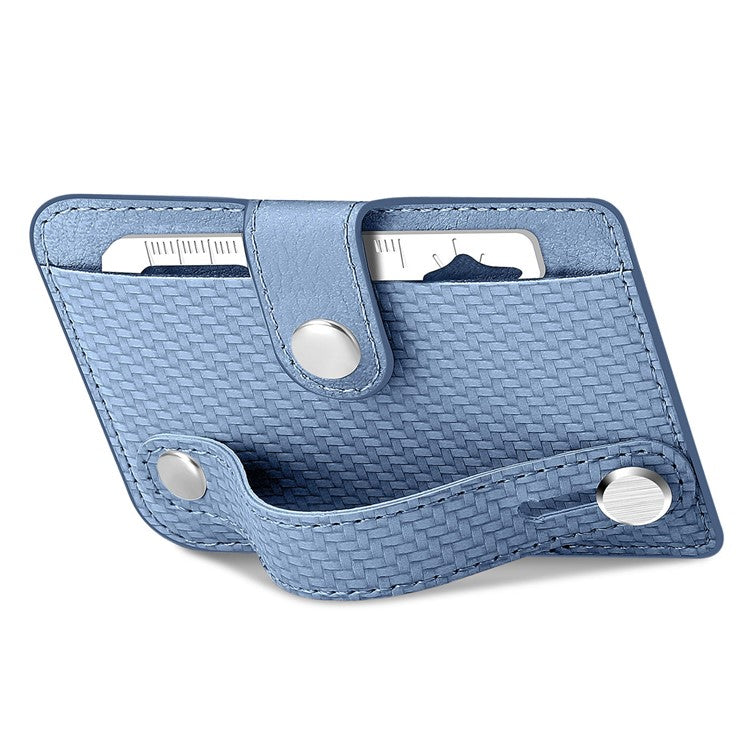 Carbon Fiber Phone Card Holder Wristband Kickstand Leather Card Bag with Card Knife - Blue