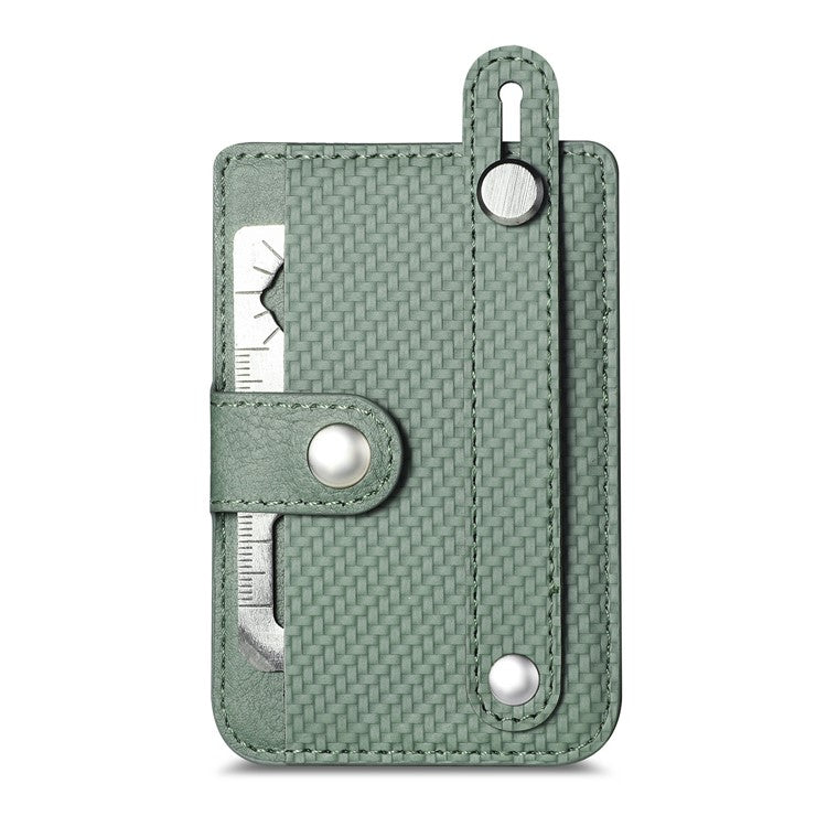 Carbon Fiber Phone Card Holder Wristband Kickstand Leather Card Bag with Card Knife - Green