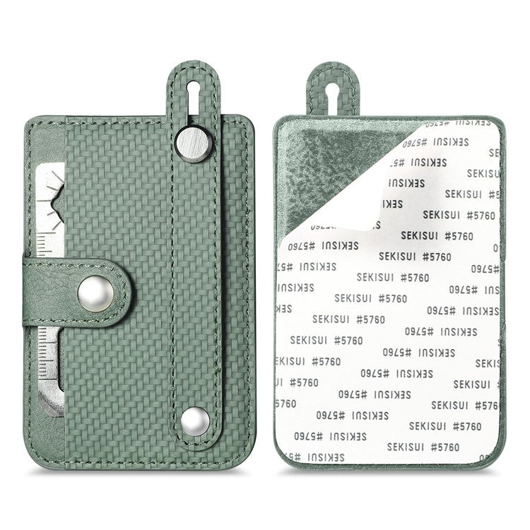 Carbon Fiber Phone Card Holder Wristband Kickstand Leather Card Bag with Card Knife - Green