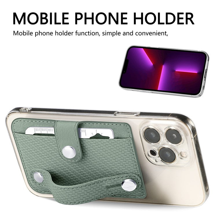 Carbon Fiber Phone Card Holder Wristband Kickstand Leather Card Bag with Card Knife - Green