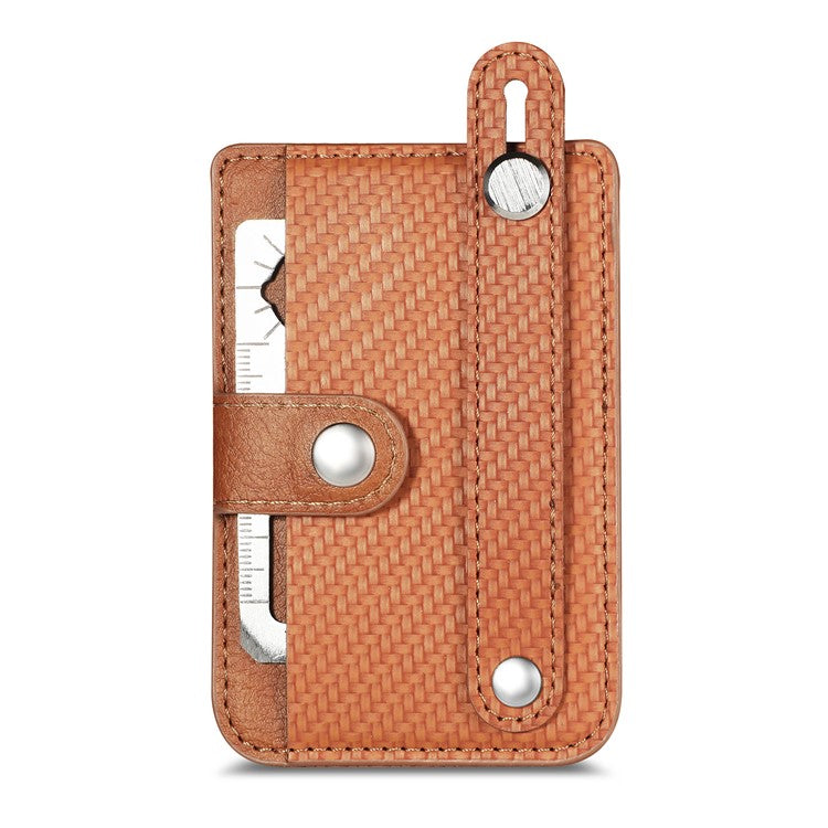 Carbon Fiber Phone Card Holder Wristband Kickstand Leather Card Bag with Card Knife - Brown