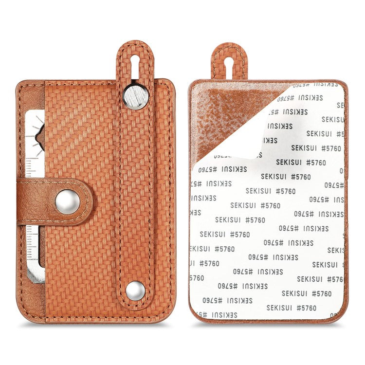 Carbon Fiber Phone Card Holder Wristband Kickstand Leather Card Bag with Card Knife - Brown