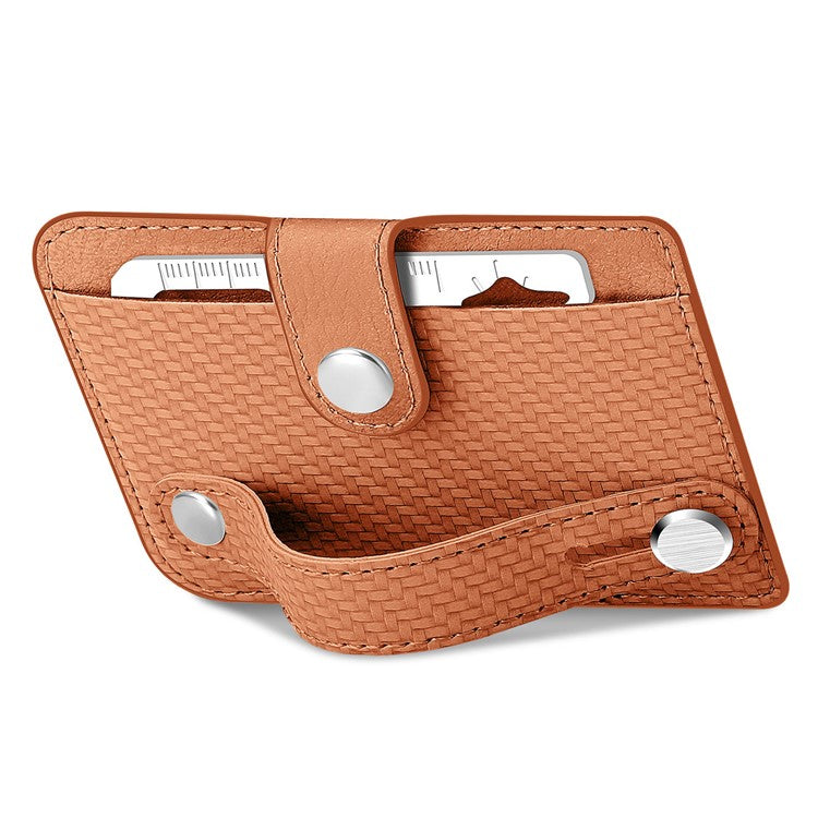 Carbon Fiber Phone Card Holder Wristband Kickstand Leather Card Bag with Card Knife - Brown