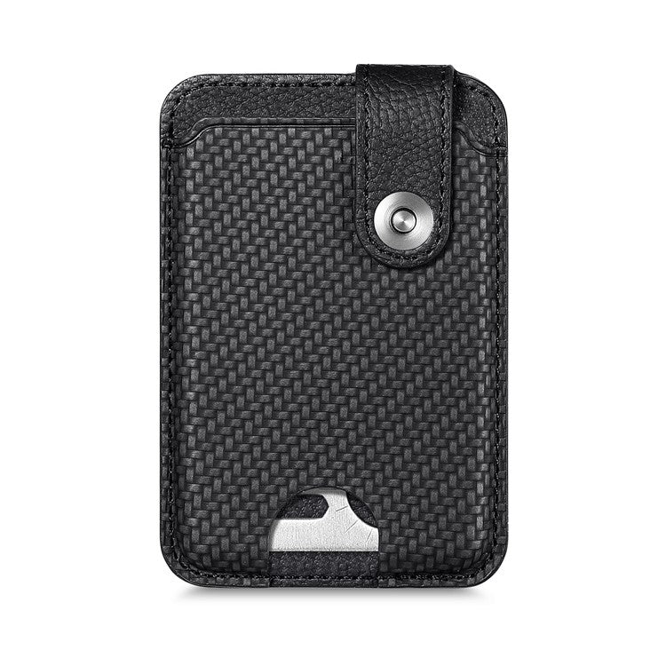 Phone Card Holder Carbon Fiber Texture Kickstand Adhesive PU Leather Card Bag - Black