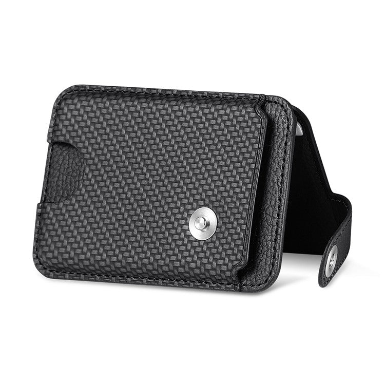 Phone Card Holder Carbon Fiber Texture Kickstand Adhesive PU Leather Card Bag - Black