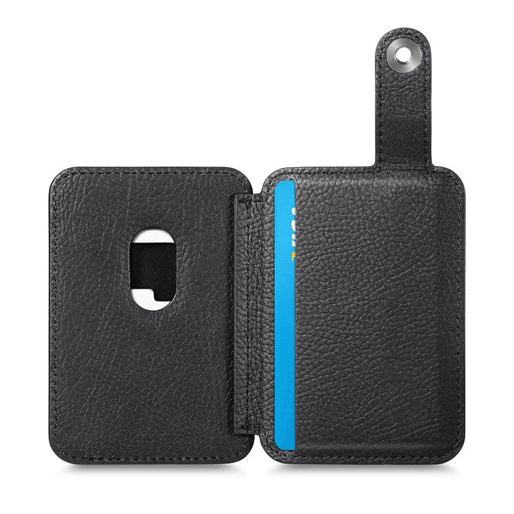 Phone Card Holder Carbon Fiber Texture Kickstand Adhesive PU Leather Card Bag - Black