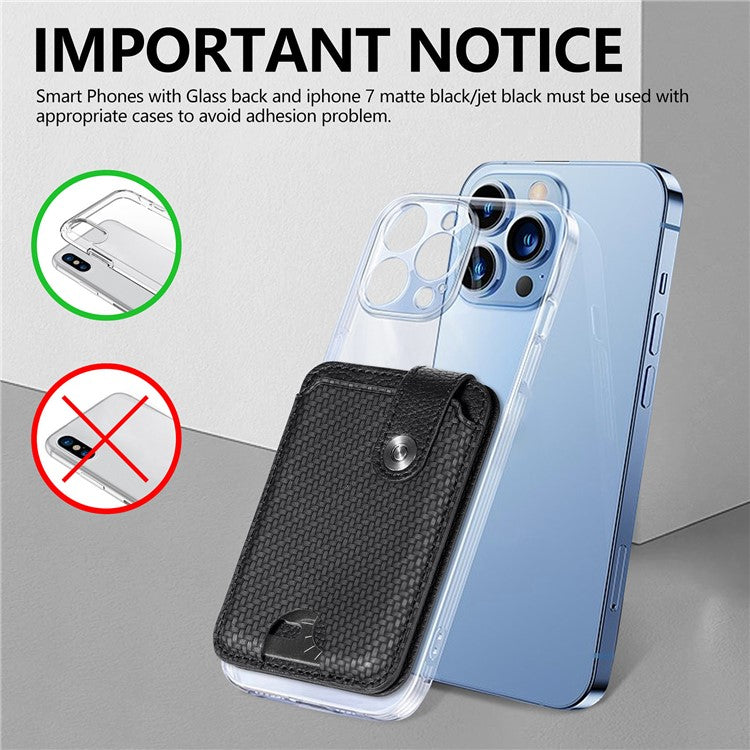 Phone Card Holder Carbon Fiber Texture Kickstand Adhesive PU Leather Card Bag - Black