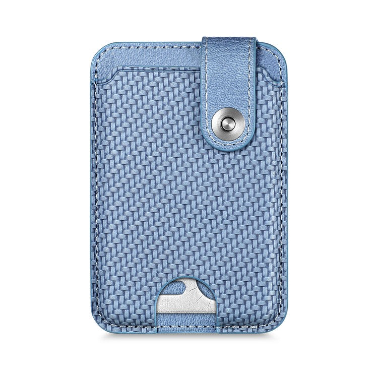 Phone Card Holder Carbon Fiber Texture Kickstand Adhesive PU Leather Card Bag - Blue