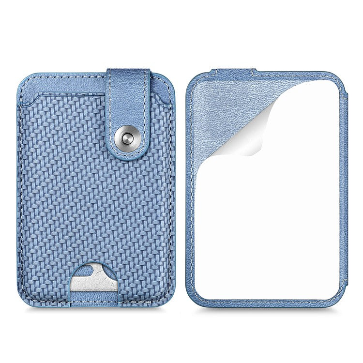 Phone Card Holder Carbon Fiber Texture Kickstand Adhesive PU Leather Card Bag - Blue