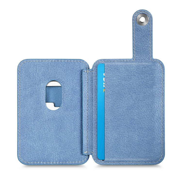 Phone Card Holder Carbon Fiber Texture Kickstand Adhesive PU Leather Card Bag - Blue