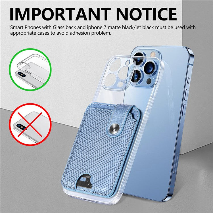 Phone Card Holder Carbon Fiber Texture Kickstand Adhesive PU Leather Card Bag - Blue