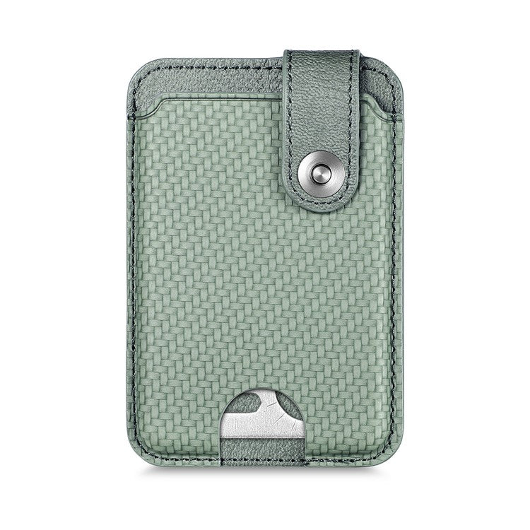 Phone Card Holder Carbon Fiber Texture Kickstand Adhesive PU Leather Card Bag - Green