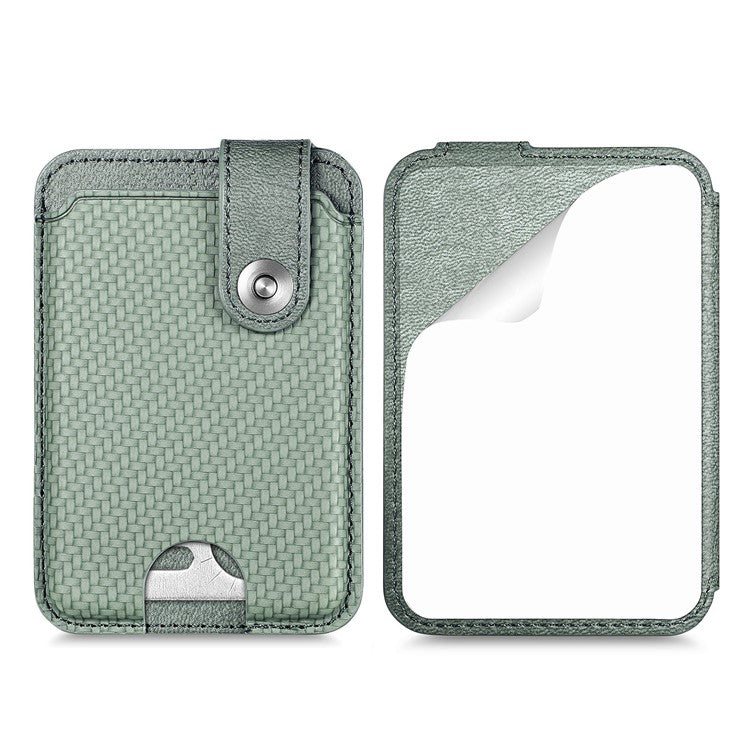 Phone Card Holder Carbon Fiber Texture Kickstand Adhesive PU Leather Card Bag - Green