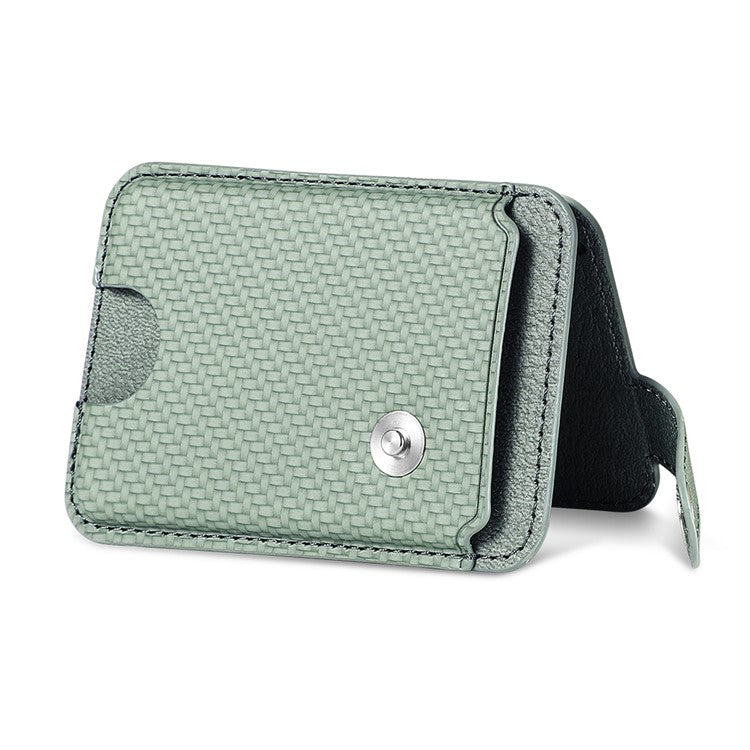 Phone Card Holder Carbon Fiber Texture Kickstand Adhesive PU Leather Card Bag - Green