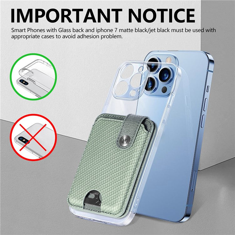 Phone Card Holder Carbon Fiber Texture Kickstand Adhesive PU Leather Card Bag - Green