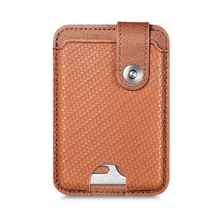 Phone Card Holder Carbon Fiber Texture Kickstand Adhesive PU Leather Card Bag - Brown