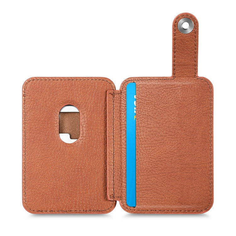 Phone Card Holder Carbon Fiber Texture Kickstand Adhesive PU Leather Card Bag - Brown