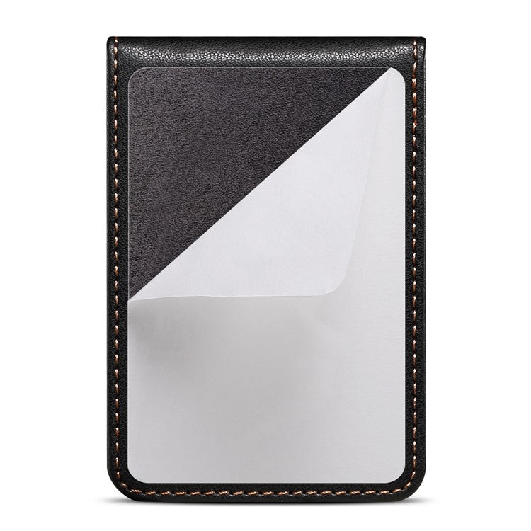 Adhesive Card Holder for Smart Phones Leather Card Bag with RFID Blocking, Kickstand - Black