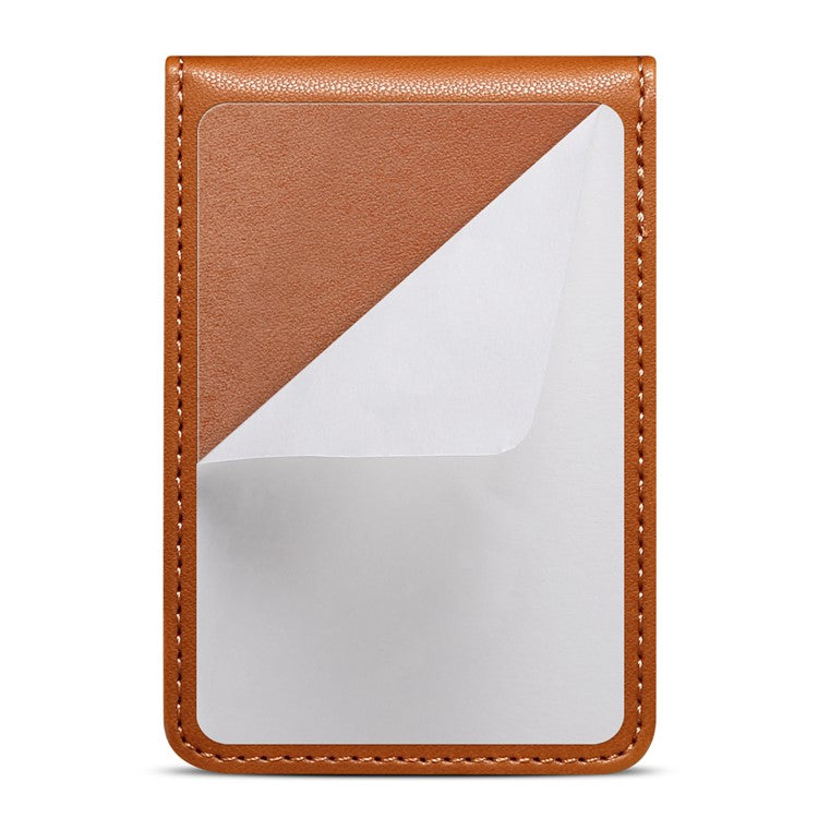 Adhesive Card Holder for Smart Phones Leather Card Bag with RFID Blocking, Kickstand - Brown