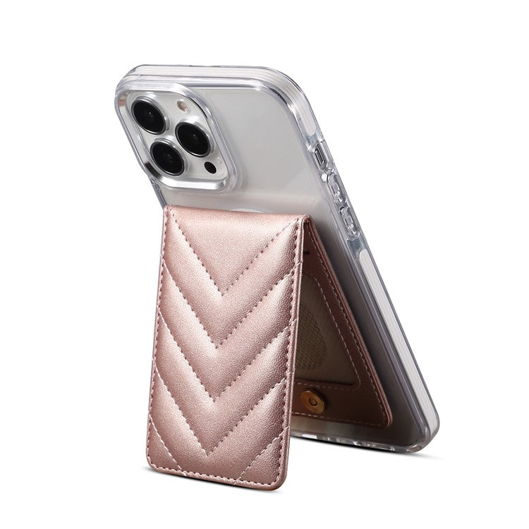 Adhesive Card Holder for Smart Phones Leather Card Bag with RFID Blocking, Kickstand - Rose Gold