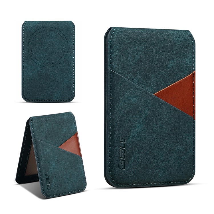 ESEBLE Magnetic Card Holder Compatible with MagSafe RFID Blocking Phone Leather Wallet Kickstand - Dark Green