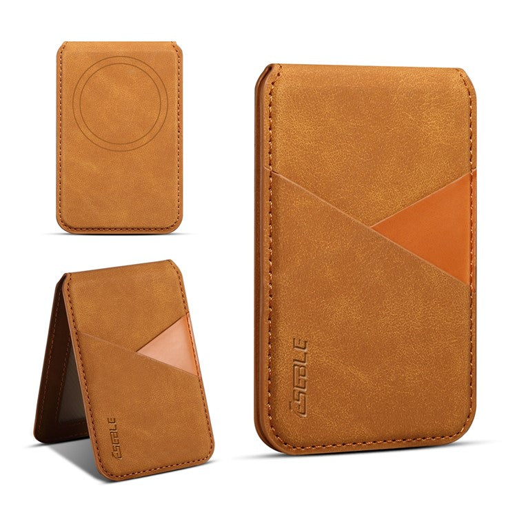 ESEBLE Magnetic Card Holder Compatible with MagSafe RFID Blocking Phone Leather Wallet Kickstand - Brown