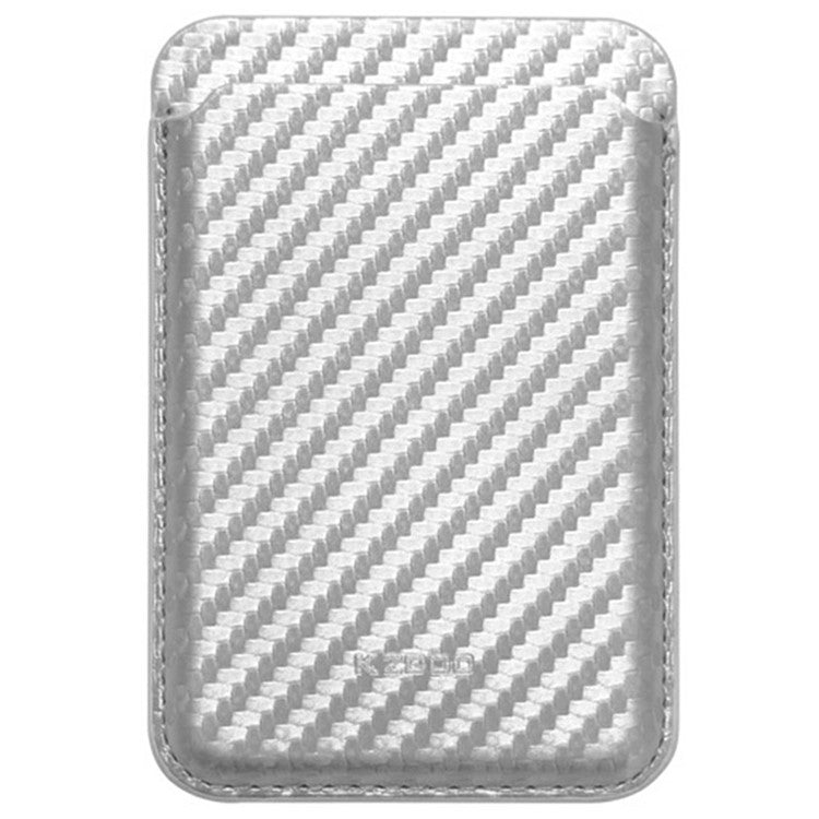 KZDOO Carbon Fiber Texture Magnetic Card Holder Compatible with MagSafe Cell Phone Leather Wallet - Silver