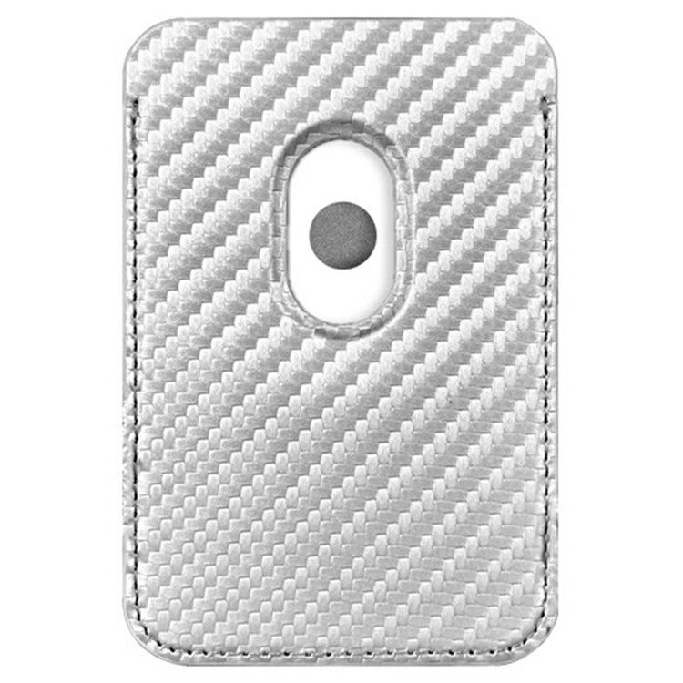 KZDOO Carbon Fiber Texture Magnetic Card Holder Compatible with MagSafe Cell Phone Leather Wallet - Silver