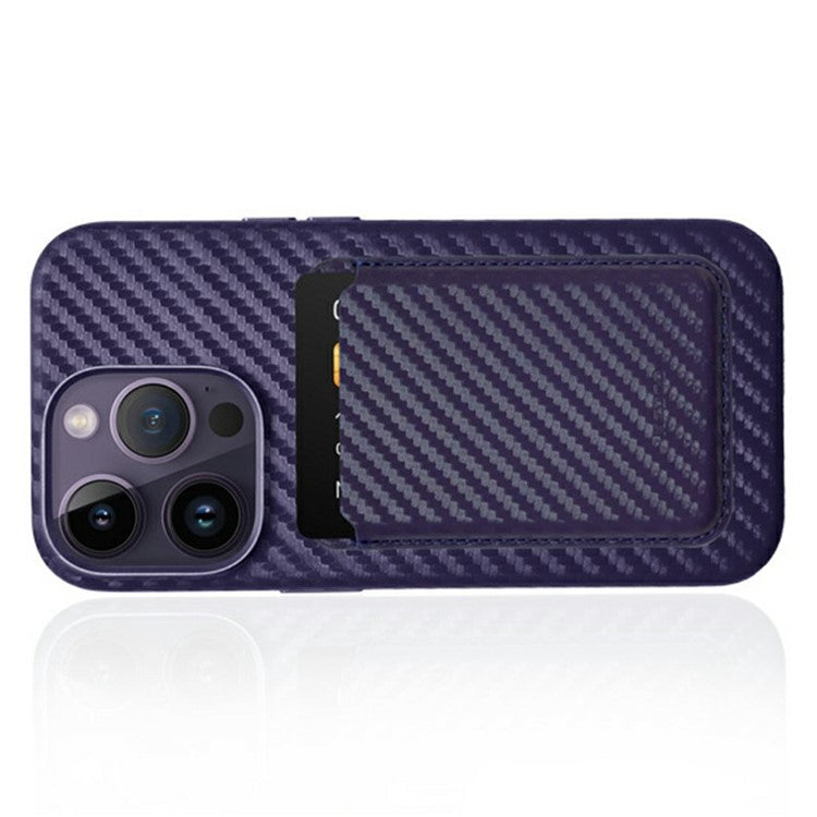 KZDOO Carbon Fiber Texture Magnetic Card Holder Compatible with MagSafe Cell Phone Leather Wallet - Purple